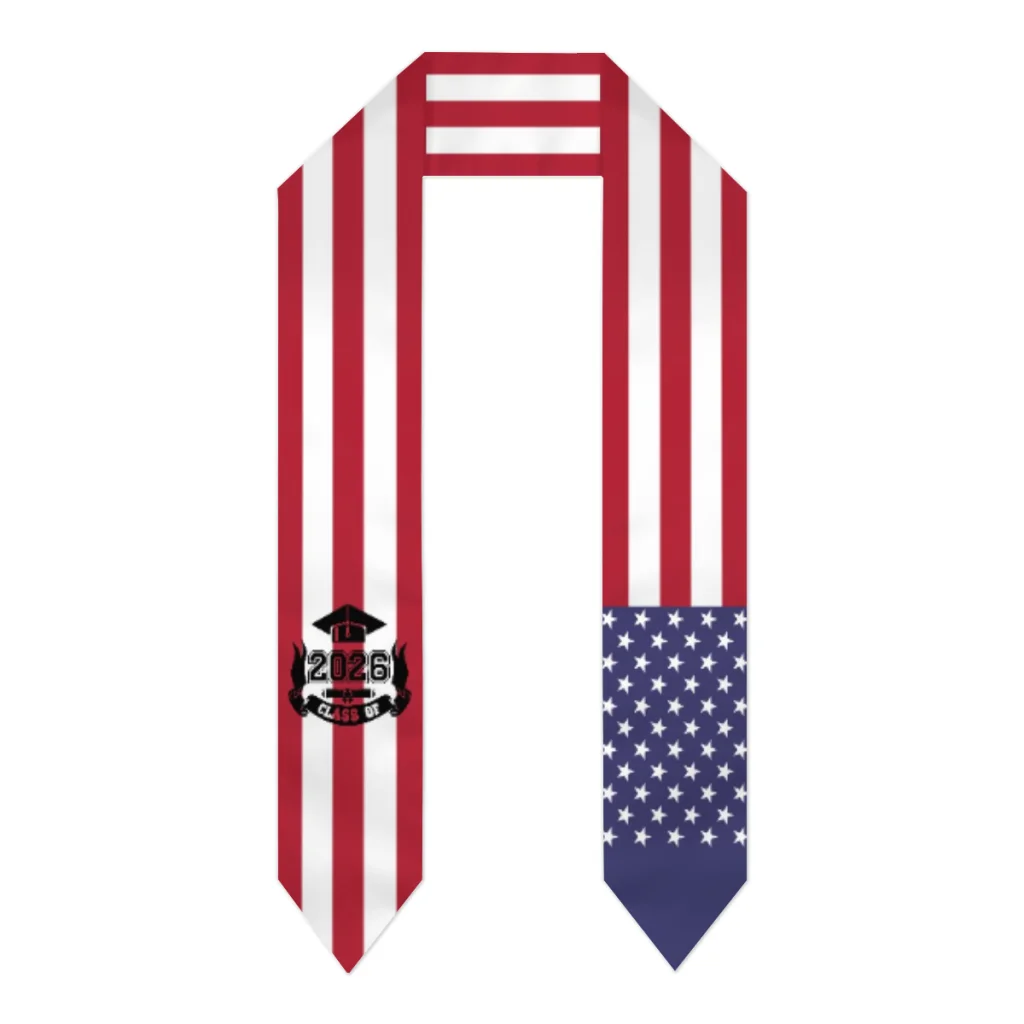 

Class of 2026 USA Flag Scarf Top Print Graduation Sash Stole International Study Abroad Adult Unisex 183*15CM