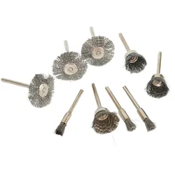 Ensemble de mini brosses métalliques en acier, perceuse, outil lointain, livres, roue de brosse, métal, élimination de la rouille, disque de polissage, 9 pièces