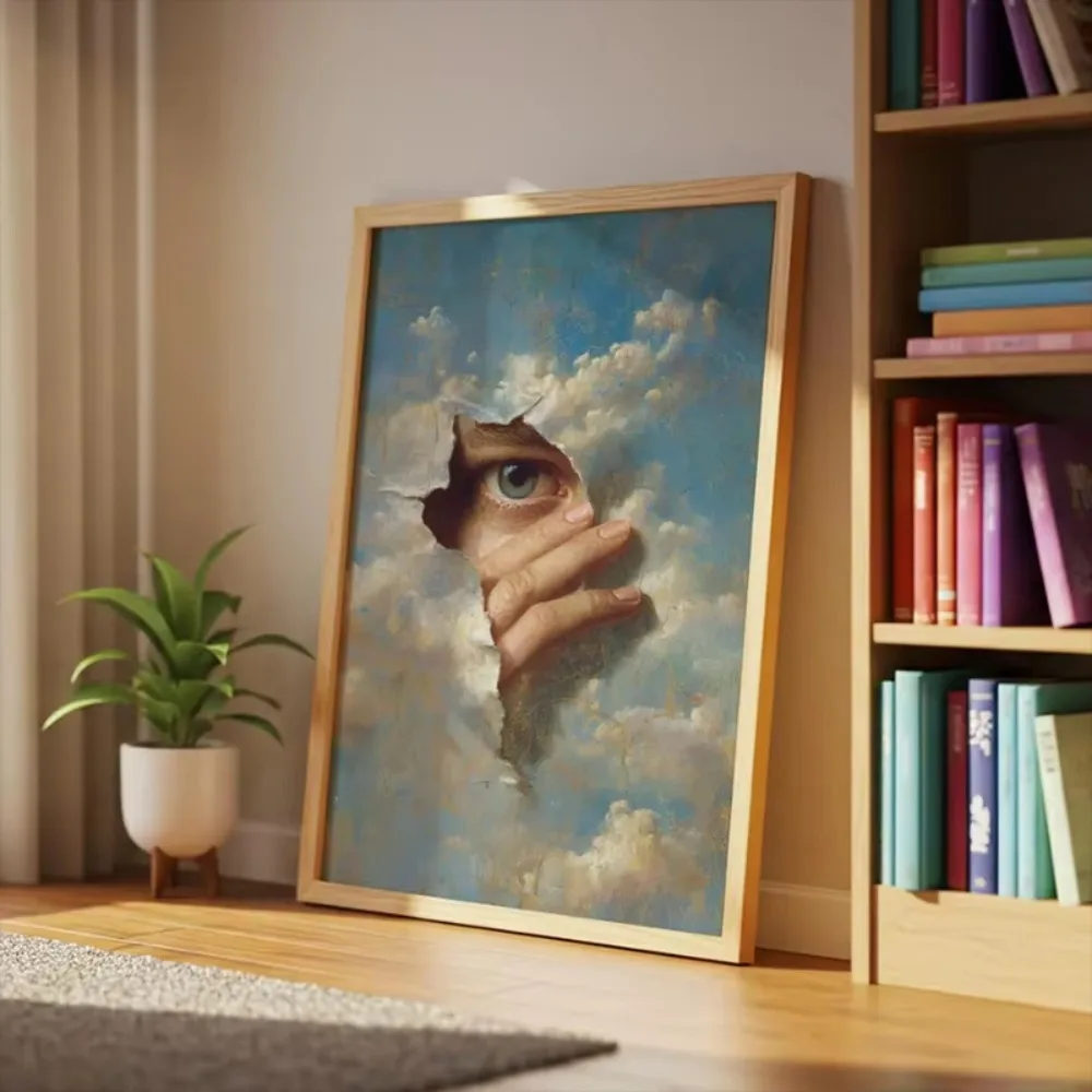Surrealistische Frauendarstellung, Leinwandgemälde, surrealistisches Poster und Druck mit einem Mädchen und einem Goldfisch, Wandbild für Wohnzimmer, Heimdekoration. – Detail 5