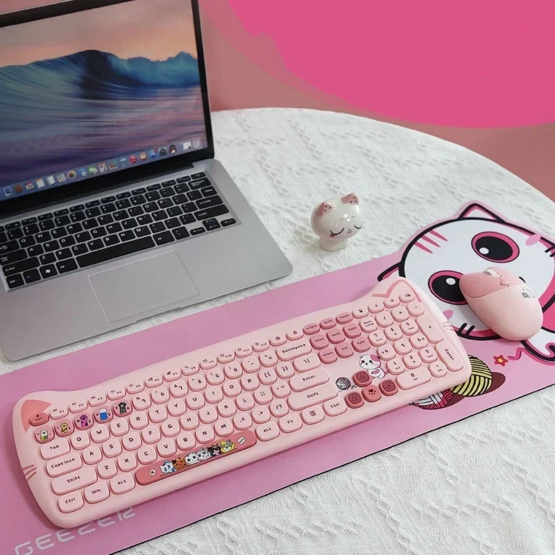 

1Set Cat Ears 2.4G Wireless Keyboard and Mouse Set Cute Lipstick Punk Keyboards and Mice Combos for Laptop PC Home Office