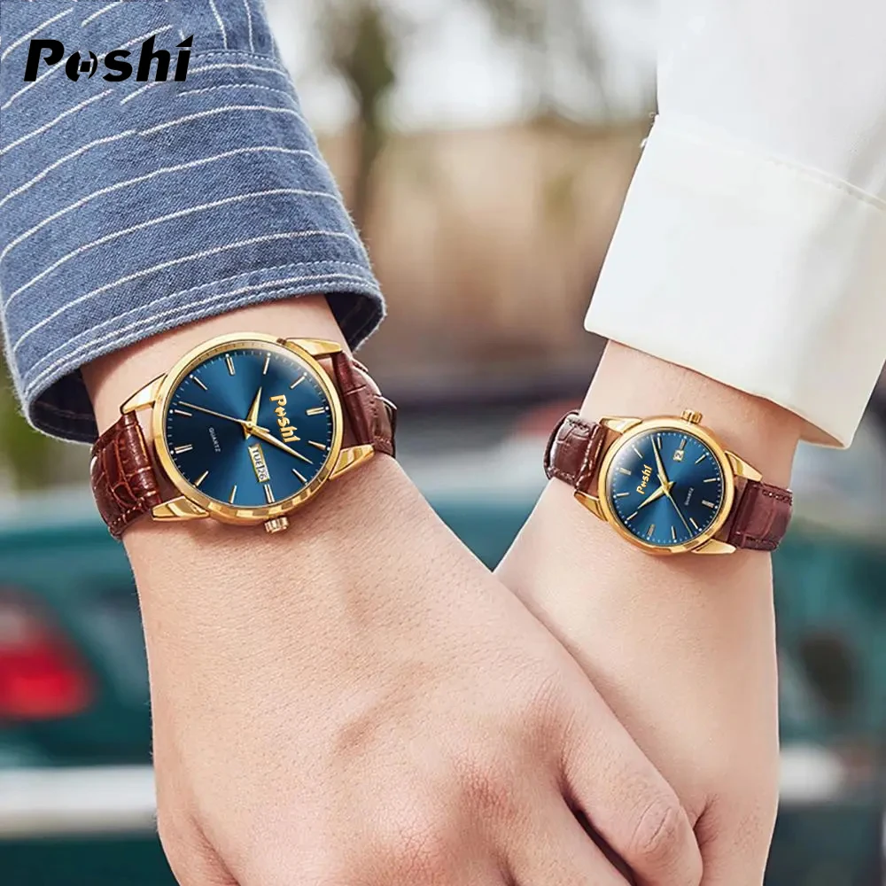 POSHI Luxury Brand Couple Watch Waterproof  Quartz Wristwatch Women And Men Watches Fashion Leather Strap Lover\'s Watches Gift