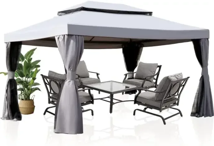 

10x13 Ft Patio Gazebo,Outdoor Gazebo Canopy with Mosquito Netting and Curtains,Sturdy Straight Leg Tent Soft Top Gazebo
