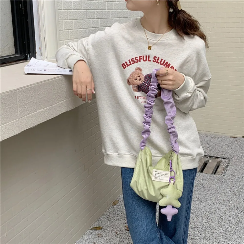 Soft Retro Underarm Bag Large Capacity Square Shape Splicing Handheld Shoulder Bag Cute Contrasting Color Bag