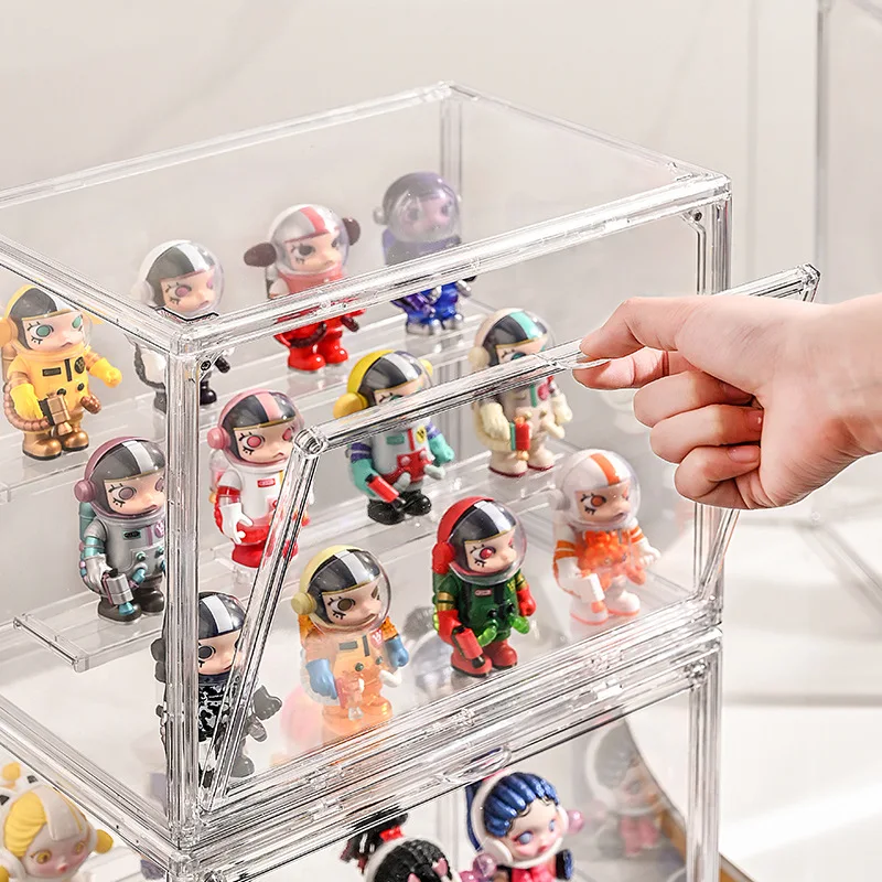 For Pop Mart Collect Storage Box Transparent With Magnetic Acrylic Doll Toy Display Box Desktop Rectangular Figure Box