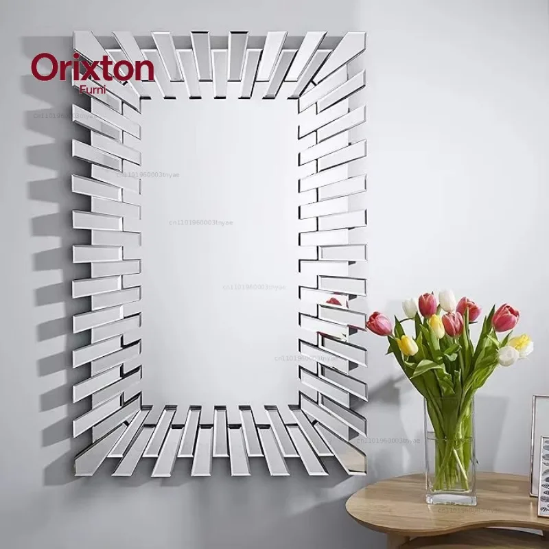 Modern Silver Stylish Rectangular Decorative Mirror Living Room Bedroom Hanging Wall Mirror