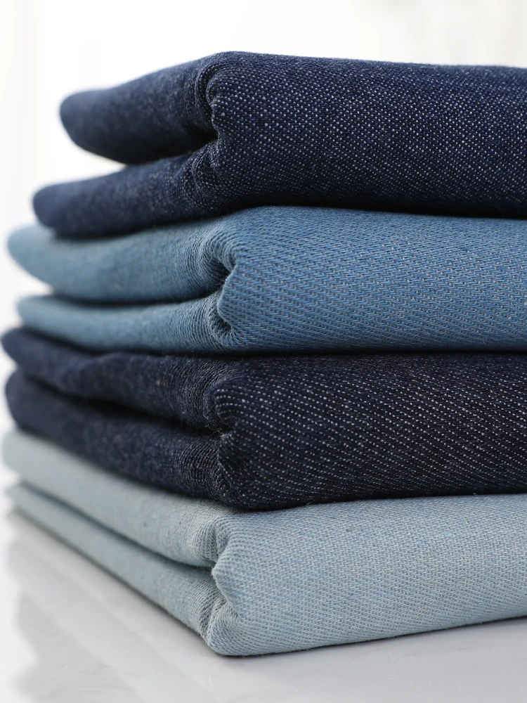 Washed Denim Fabric By The Meter for Sewing Jeans Shirts Clothing Polyester Cotton Diy Thin Thickend Micro Stretch Plain Summer