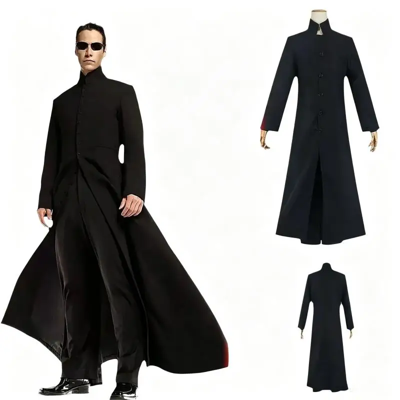 Disfraz de Cosplay Personalizado de Anime Matrix, Abrigo Negro de Neo, Disfraces para Fiesta de Halloween para Hombres y Mujeres, Accesorios de Cosplay
