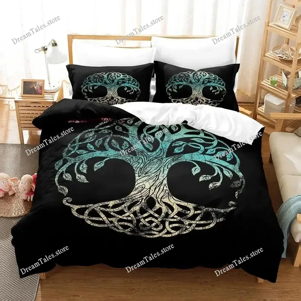 New Yggdrasil Tree Runes Bedding Set Single Twin Full Queen King Size Bed Set Adult Kid Bedroom Duvet Cover Sets Anime Bed New
