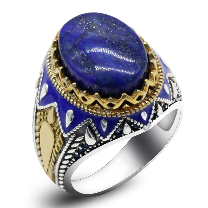 Vintage Fashion Rings for Men Silver Color Knight Ring Luxury Domineering Blue Stone Punk Ring Wedding Ring Party Jewelry Gift