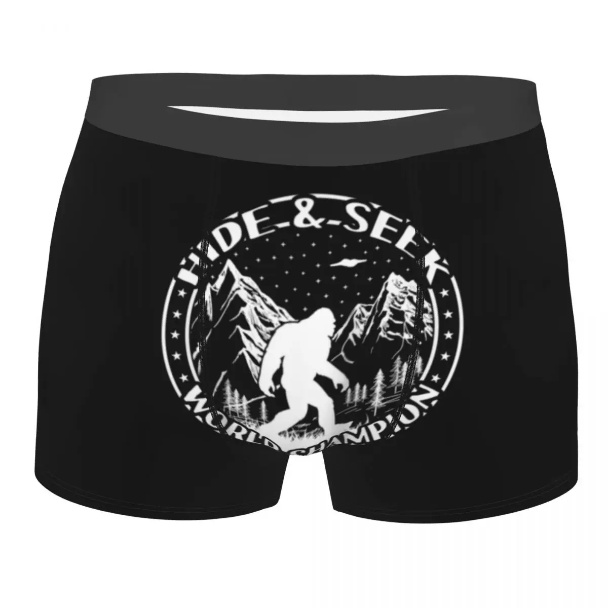 Custom Hide Seek World Funny Bigfoot Underwear Men Stretch Mountain Silhouette Boxer Briefs Shorts Panties Soft Underpants