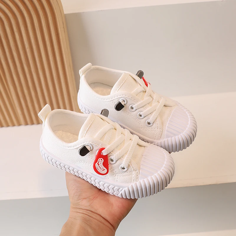 Baby Child White Black Sneakers Spring 2024 Leisure Lace-up Kids Comfort Sneakers Boy Little Girl Canvas Shoes Toddlers Tennis