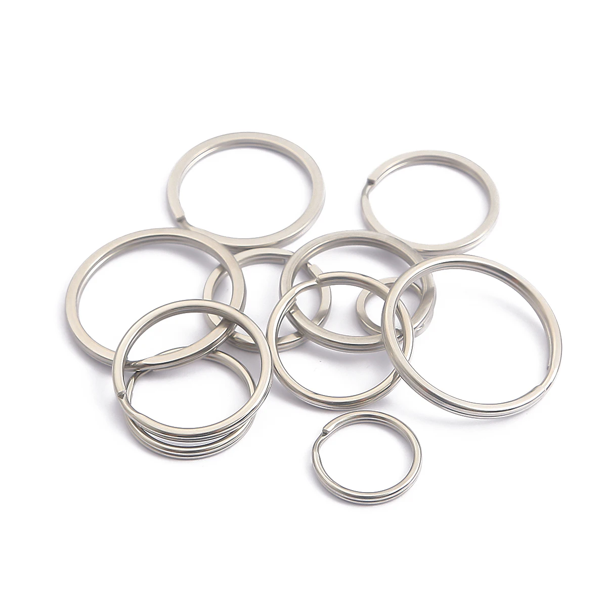 

10pcs/lot 15 20 25 28 30 32 35mm Stainless Steel Flat Round Line Split Rings Blank Circle Keyring DIY Craft Keychain Accessories