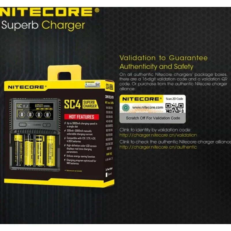 NITECORE SC4 Intelligent Battery Charger Superb Four Slots 6A Total Outpu Fast Charging For 18650 14450 16340 AA Batteries