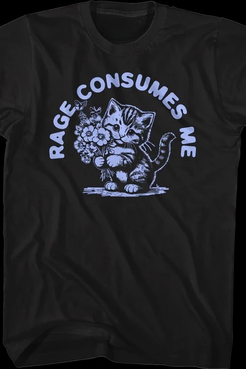

Мужская черная хлопковая футболка с рисунком «RAGE CONSUMES ME» Kitten & Floral Graphic — мягкая футболка унисекс