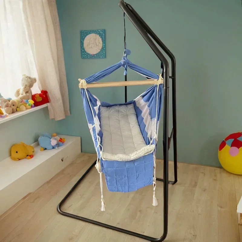 Baby Hammock Swing With Stand, Foldable Infant Cradle Hanging Bed With Cushion, Spring & Safety Hooks