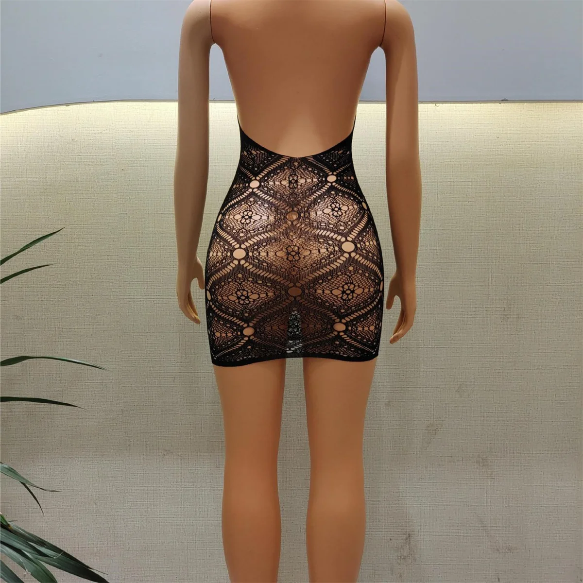 Bodysuit     Women  Fashion   Lace  Halter  Transparent   Hollow  Temptation  Passion   Fishnet  Short  Sexy