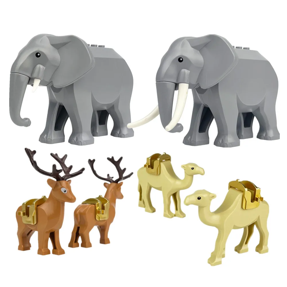 Animal World City Farm Vegetable Garden Cute Animals Elephant Camel Sika Deer Figures Building Block Bricks Toys For Children