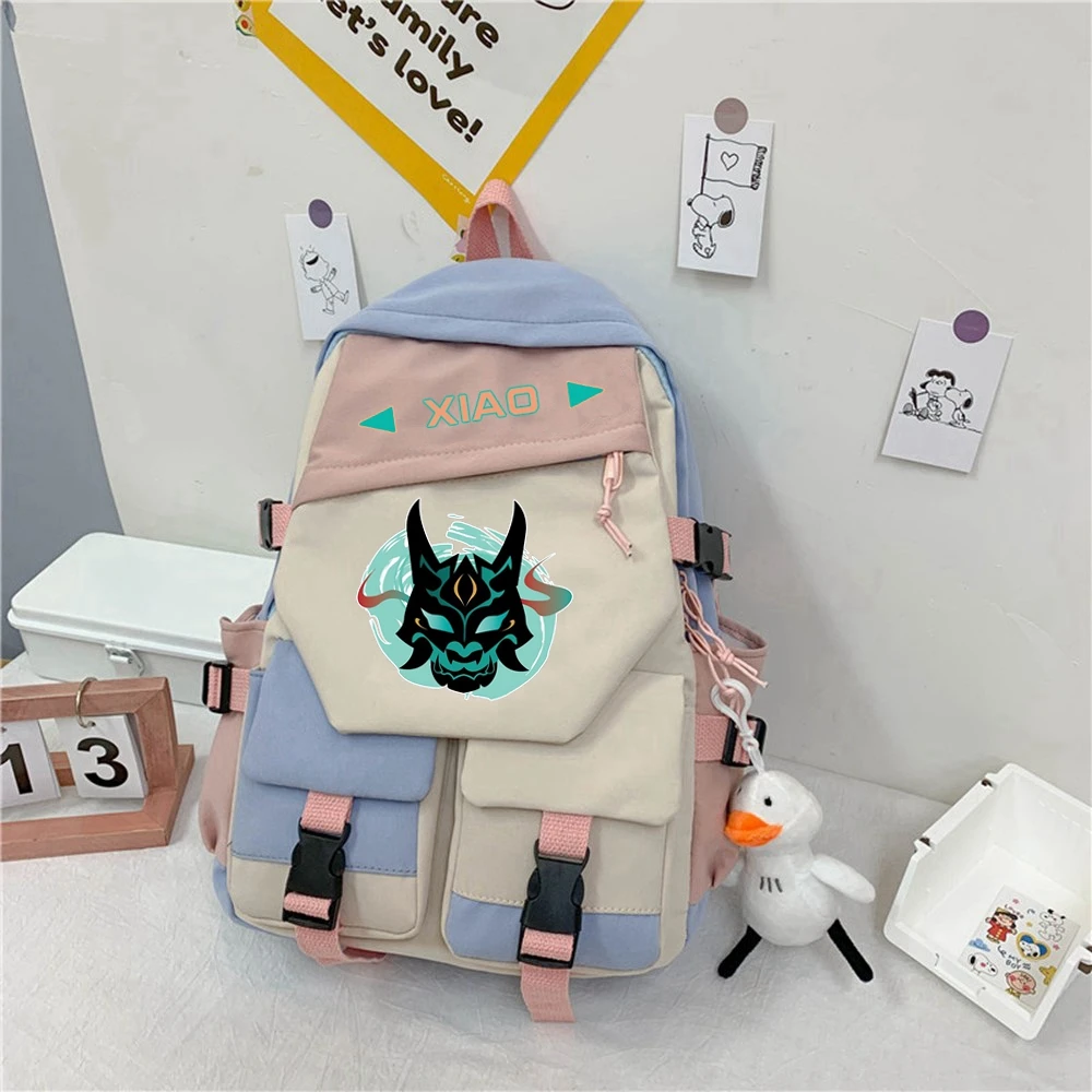 Imagem -04 - Genshin Impact Xiao Mochila Meninos Meninas Estudantes Escola Book Bolsa Mochila Genshin Ombro Travel Bolsa Mochila Outdoor Bags