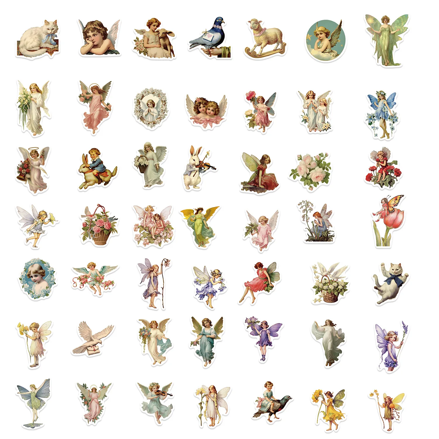 50PCS Vintage Angels and Fairy Stickers, Vinyl Scrapbooking Stickers Packs, Kawaii Cute Angel Aesthetic Stickers for phone