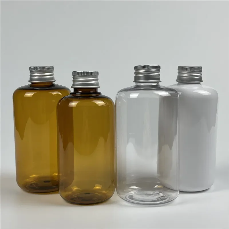 

Amber 200ML 250ML X 25 Empty Facial Treatment Clear Lotion Bottle Essential Oil Packaging Plastic Bottle With Aluminum Screw Lid
