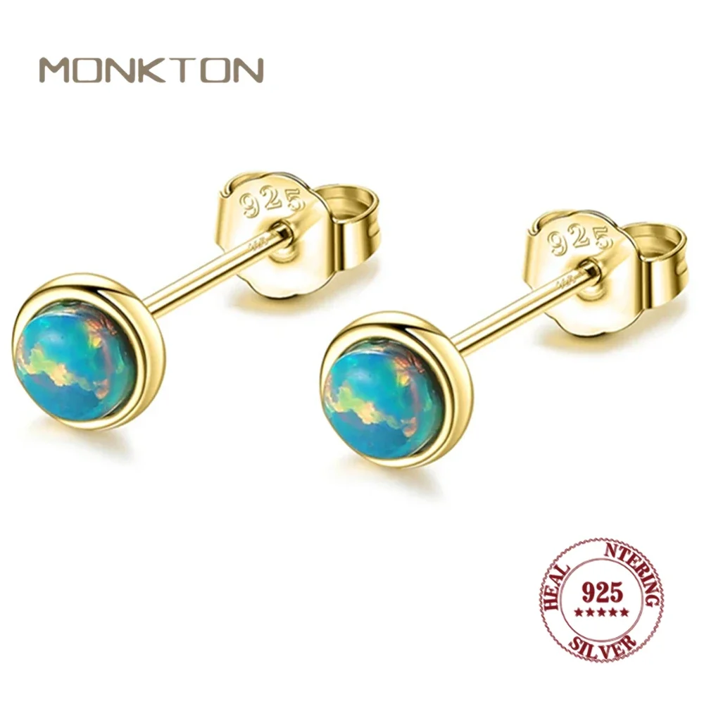 

Monkton 925 Sterling Silver Fire Opal Stud Earrings for Women Charm Mini Piercing Earrings Wedding Brands Fine Jewelry Wholesale