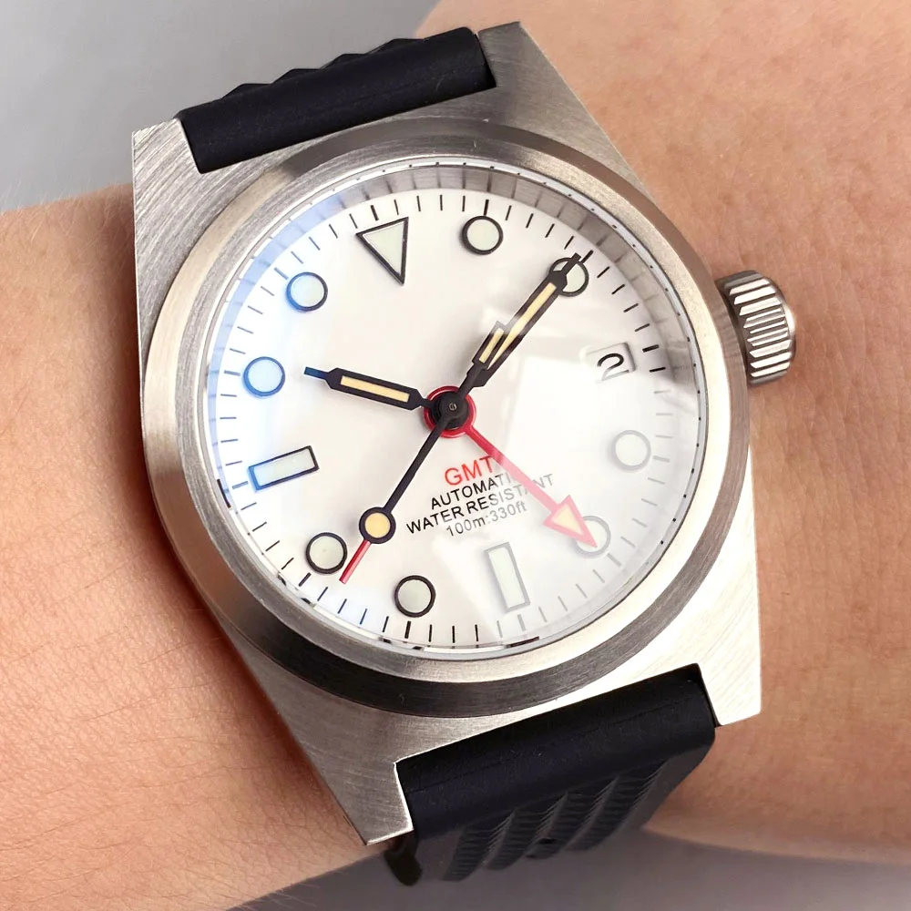 Tandorio 38mm Simple White Dive GMT Diver Men's Watches Sapphire Crystal 200m Waterproof NH34A Automatic Watches Luminous Marks