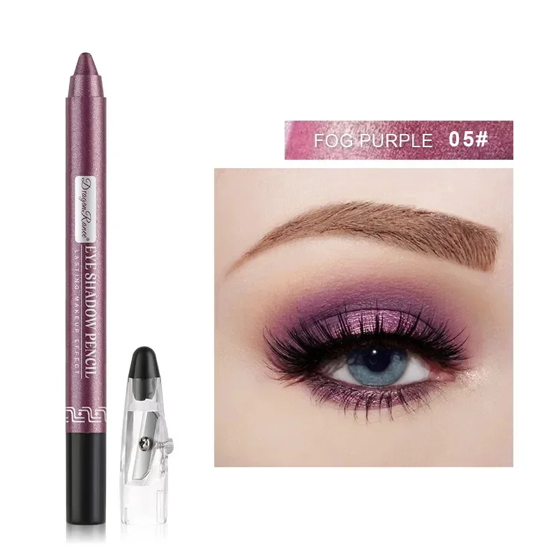 Eyeliner do powiek pędzelek do cieniowania powiek leżącego jedwabnika perła z temperowką 12 kolorów naturalny trwały przenośny 2-in-1