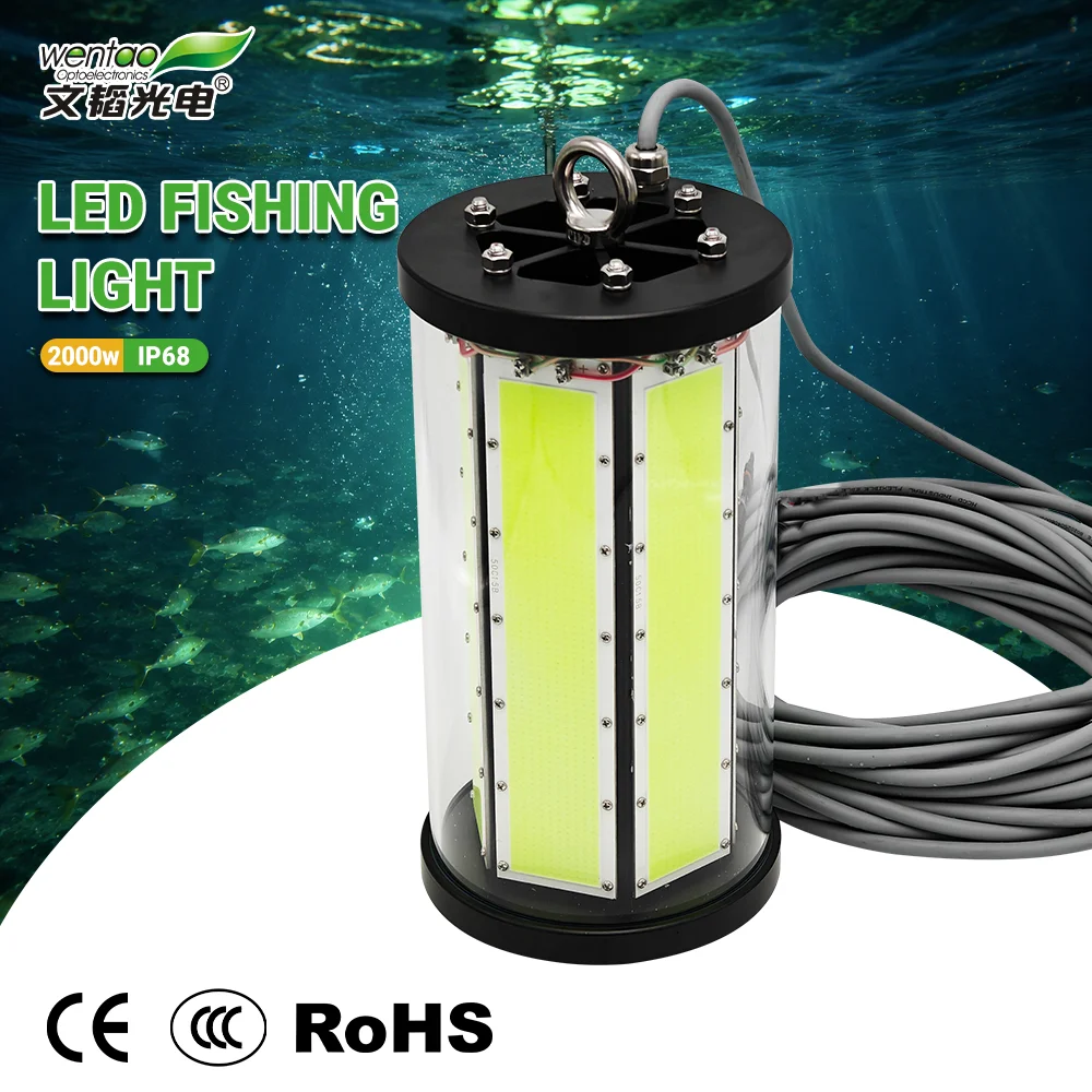 Customized Factory 2000W IP68 240000lm LED Underwater Fishing Light Green Fish Attracting Marine Lamp for Squid and Deep Sea Spe
