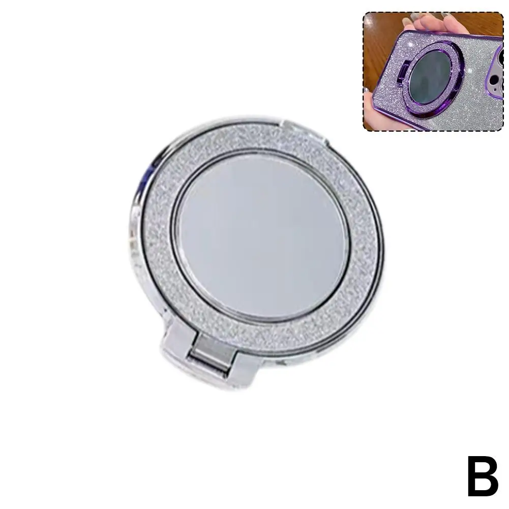 Grip Magnetische Telefon Halter Rotierenden Runde Spiegel Glitter Bling Halter Für IPhone Handy Halter R3T7