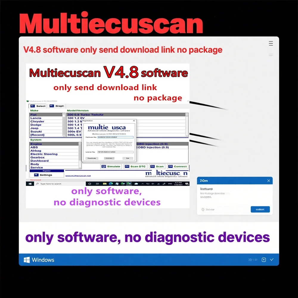 

Multiecuscan V4.8 Car Maintenance For European models obd2 Scanner Software 4.8+ ELM327+Flat adapter Registered Unlimited keygen