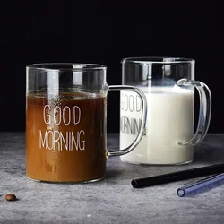 400ML Letter Printed Glass Cup Transparent Coffee Mug Teacup Creative Dessert Breakfast Cup Iced Juice Drink Cup Home Drinkware