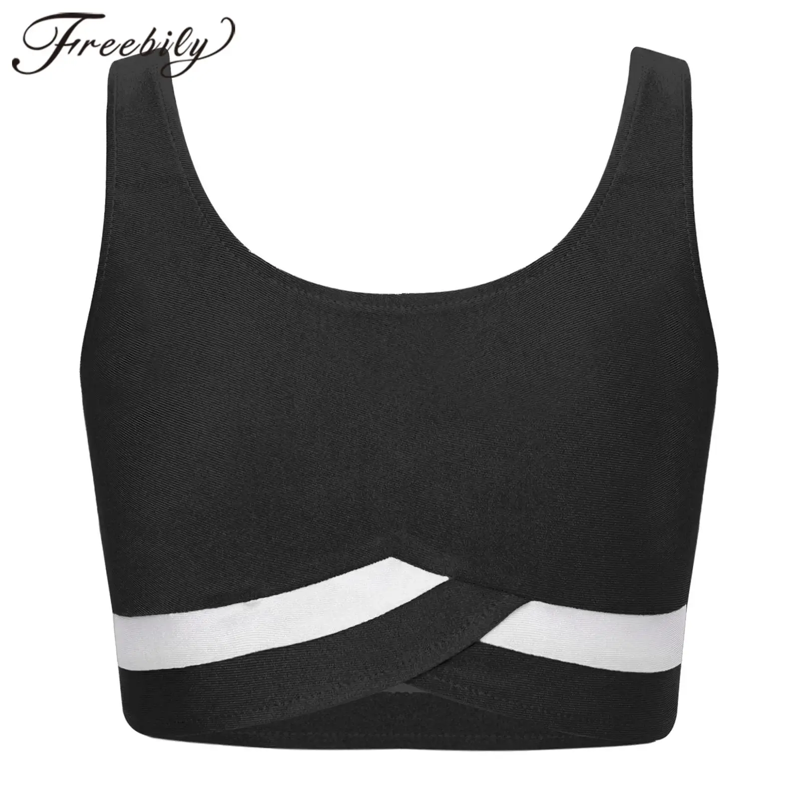 

Kids Athletic Tops for Girls Contrast Color U Neck Sleeveless Vest Crop Top for Gymnastics Sports Running Yoga Workout Fitness