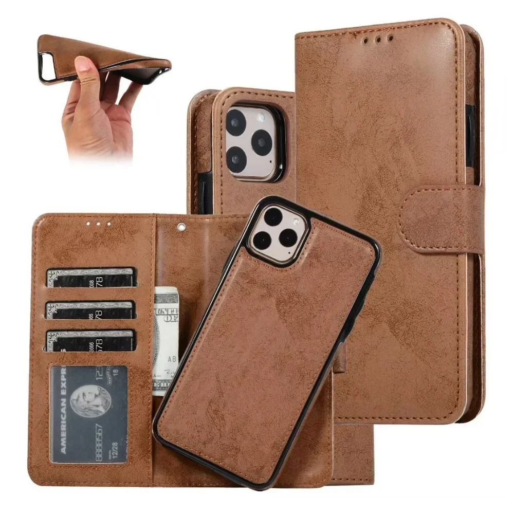 Magnetic Leather Case For iPhone 15 Pro Max 16 14 Pro 11 12 13 Mini XS Max XR X 8 Plus 7 6 SE 2022 Detachable Wallet Stand Cover