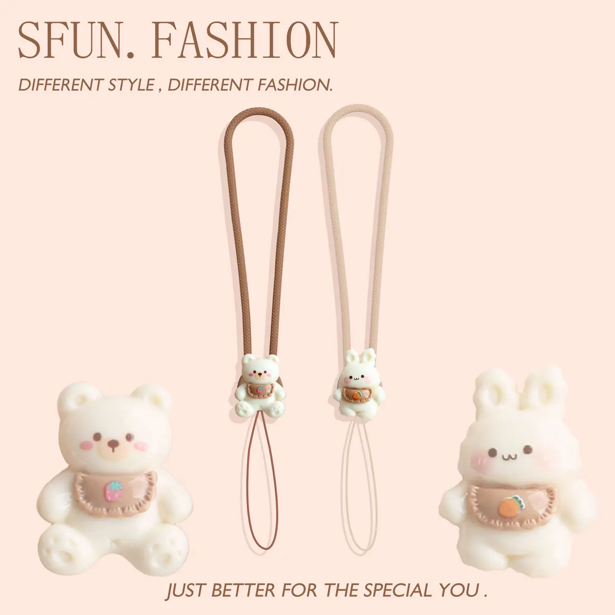 Mobile Short Bracelet Hanging Cord CCD Keychain Silicone Wrist Strap U Disk Earphone  Accessories Cute Rabbit and Little Bear