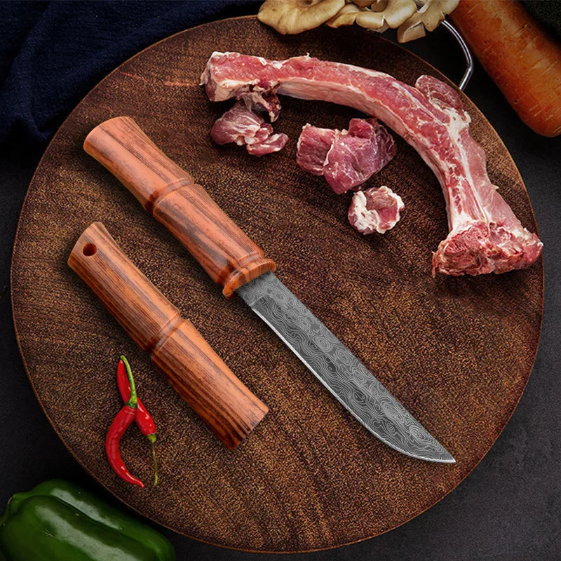 Kitchen Utility Knife Damascus Pattern Paring Knife Boning Meat Cleaver Barbecue Cutting Fishing Knife Cooking Tools