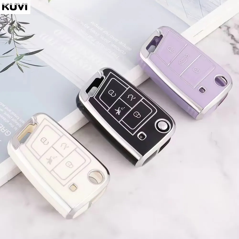 3 4 Buttons TPU Car Key Case Cover Shell For VW Volkswagen Golf 7 MK7 Tiguan MK2 For Seat Ateca Leon FR Ibiza For Skoda Octavia