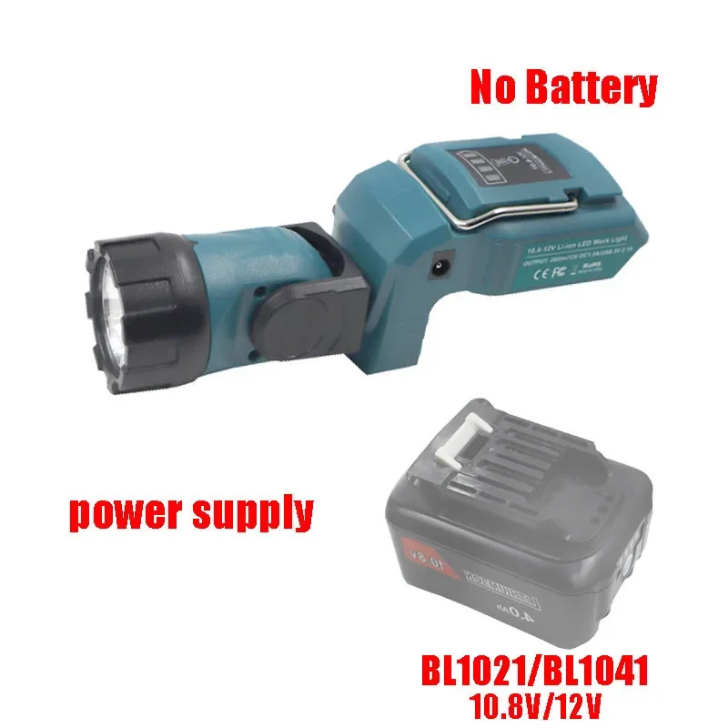 Portable Spotlight LED Warning Light Work Lamp Flashlight USB Charger for Makita BL1021 BL1041 10.8V 12V Li-ion Battery Blue