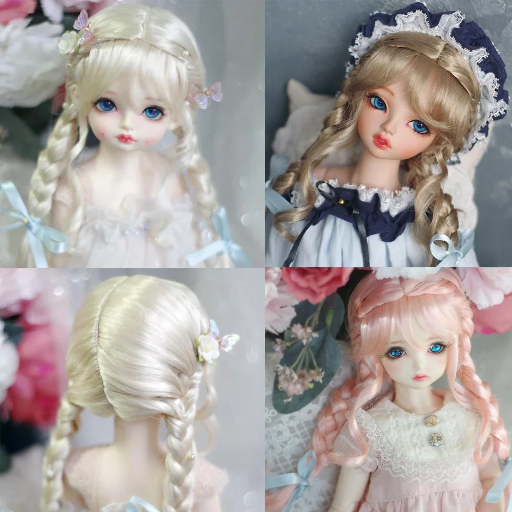 （Customize 30 Days）1/6 1/4 1/3 MSD bjd doll wig Mohair pink brown gold Double braid long hair 1pcs