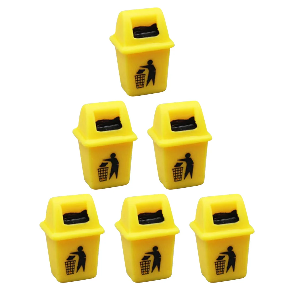 

6 Pcs Trash Can Model Mini House Decor Supplies Resin Prop Realistic Design House Accessories Children Fun