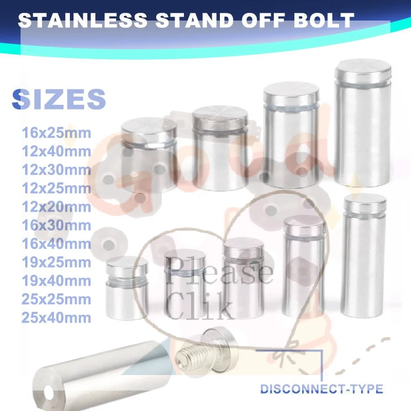 【HG】10pcs Stainless Stand Off Bolt Billboard Fixing Screws Glass Fasteners Signage Bolt Standoffs Bolt