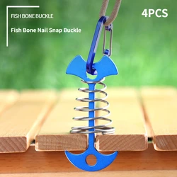 Hot Aluminum Alloy Fish Bone Nail Deck Anchor, Tent Stakes Spring Wind Rope Buckle, Camping Awning Tent Hooks, Fixed Nail, 4 Pcs