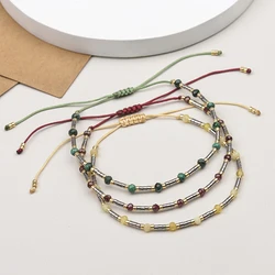 Natural Stone Pink Tourmaline Lapis Amethyst Garnet Carnelian and Seed Beads Adjustable Bracelets Funky Jewelry For Women