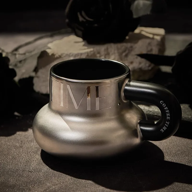 Creative Silver Luxury Ceramic Mug, Office Milk Coffee Mugs, Health Flower Tea Cup, High Beauty Big Belly Cups Birthday Gift