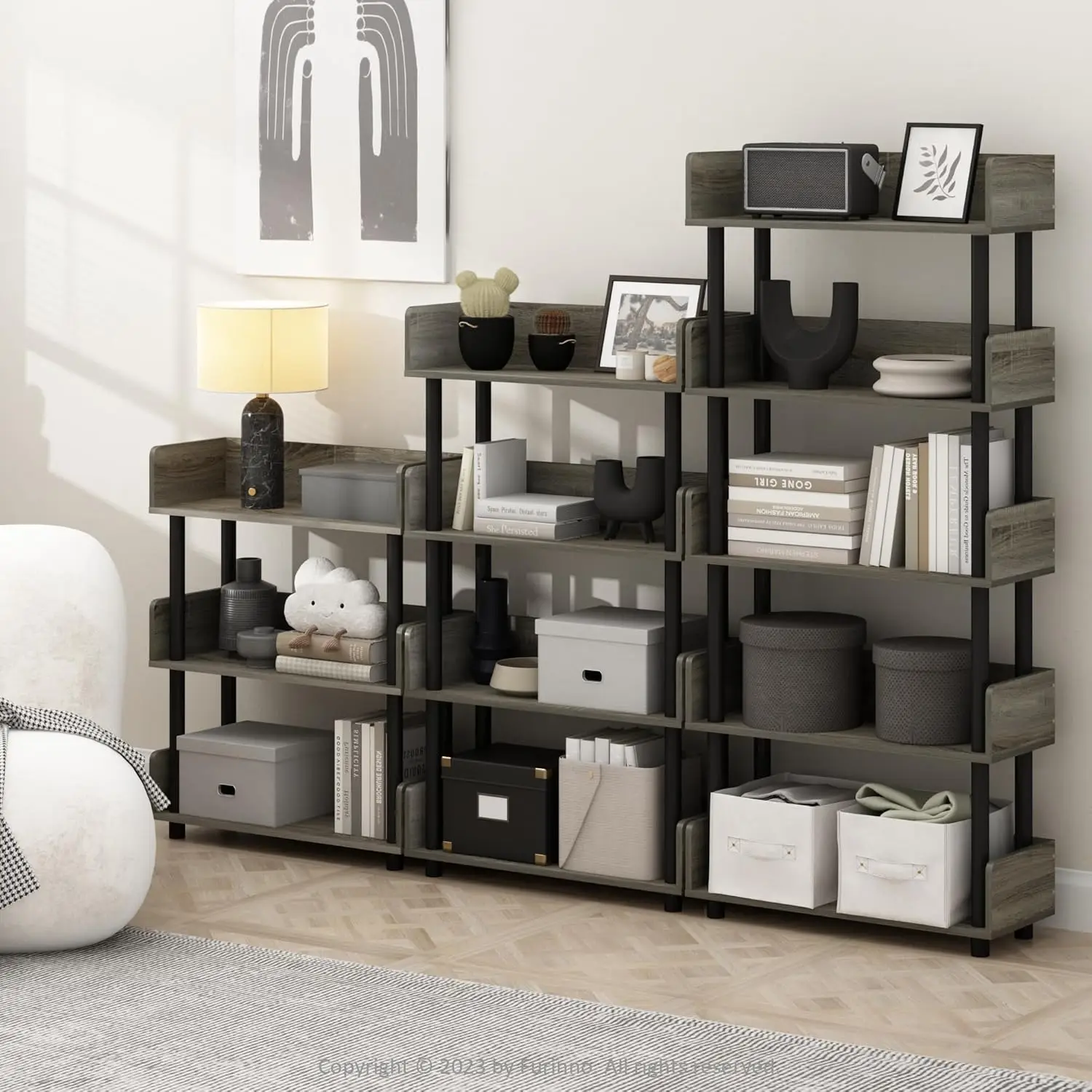 3-Tier Open Storage Shelf with Rounded Corners, Ideal for Living Room and Home Office Organization