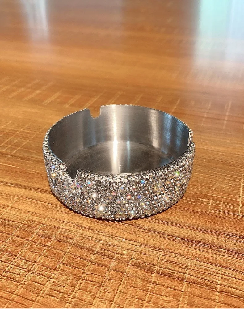 Light luxury ashtray creative diamond-set multi-functional home office stainless steel ashtray