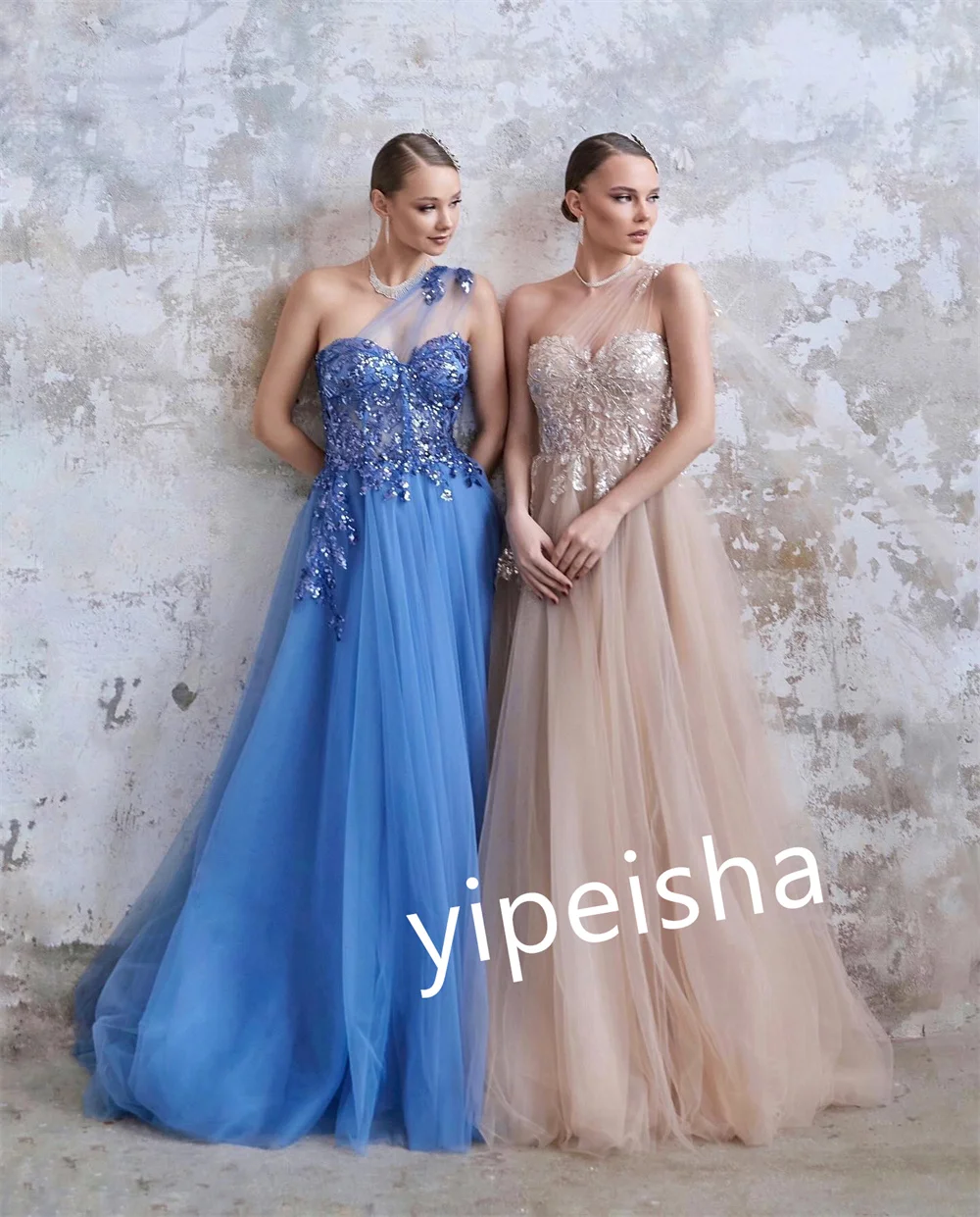 Customized Tulle Applique Graduation A-line One-shoulder Bespoke Occasion Gown Long Dresses
