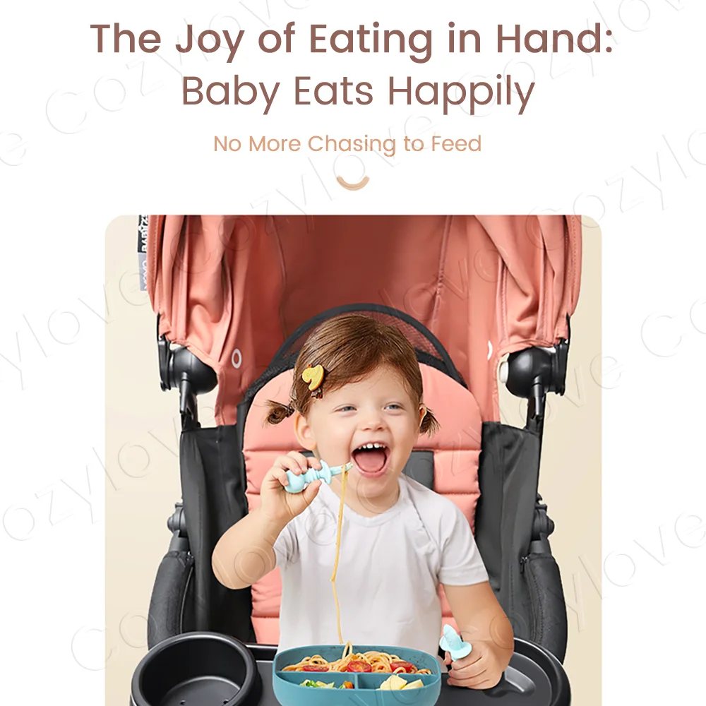 Detachable Stroller Snack Tray with Cup Slot | Universal Fit for Most Strollers, BPA-Free for Toddler Self-Feeding - view 6