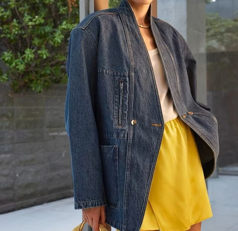 

Early Autumn New Vintage Wide-sleeved Double-button Stand-up Collar Jacket Coat