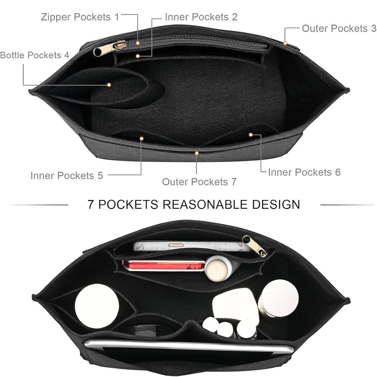 إدراج منظم المحفظة Longchamp Le Pliage S/ML - بطانة لباد مناسبة مخصصة مع تصميم متعدد الأقسام لتنظيم الحقائب