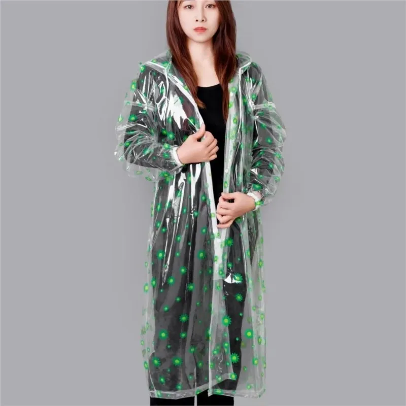 Adult Thickening Soft PVC Raincoat Poncho Large Size Waterproof With snaps Transparent Printed Loose Plastic Hooded Dress